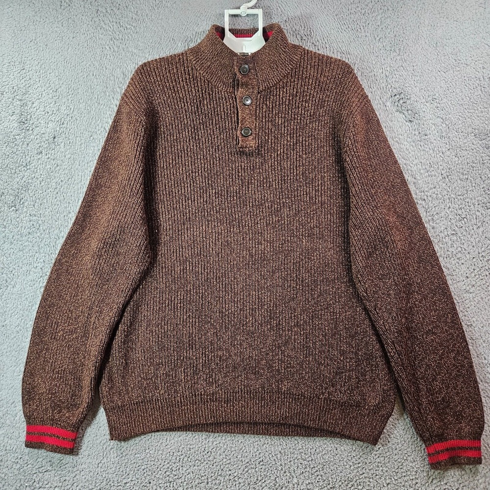 Tommy Hilfiger Sweater Men XXL‎ Chunky Knit Pullover Mock Neck Brown